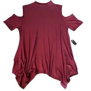 3/$25 Moa Moa Mock Neck Asymmetrical Cold Shoulder Top Blouse NWT
